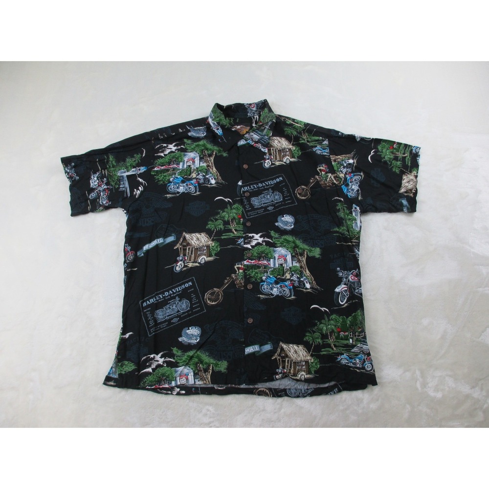VINTAGE Harley Davidson Tori Richard Shirt Mens Large‎ Black Button Up Hawaiian